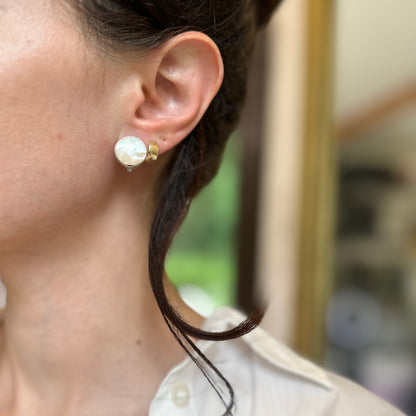 Sterling Silver Rhodium Plated Mother of Pearl Clip On Button Earrings