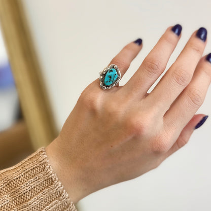 Estate Native American Sterling Silver Matrix Turquoise Ring