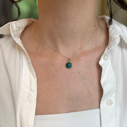 Sterling Silver Round Cabochon Turquoise Twisted Bezel Pendant