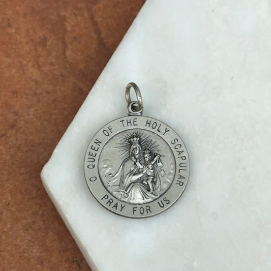 Sterling Silver Queen of the Holy Round Medal Pendant Charm 22mm