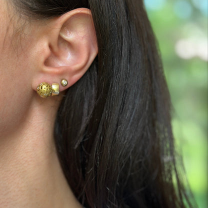 Estate 18KT Yellow Gold Diamond Celestial Ball Stud Earrings