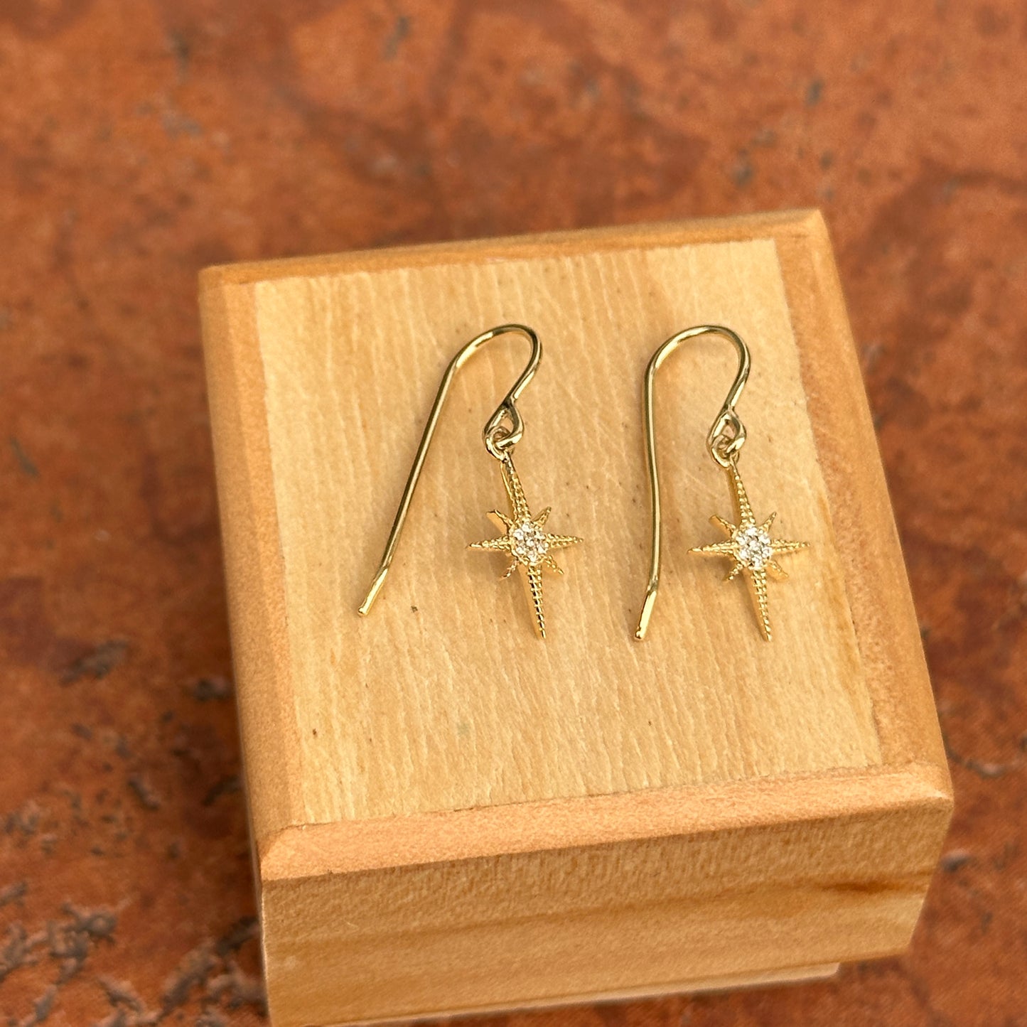 14KT Yellow Gold Diamond North Star Dangle Earrings