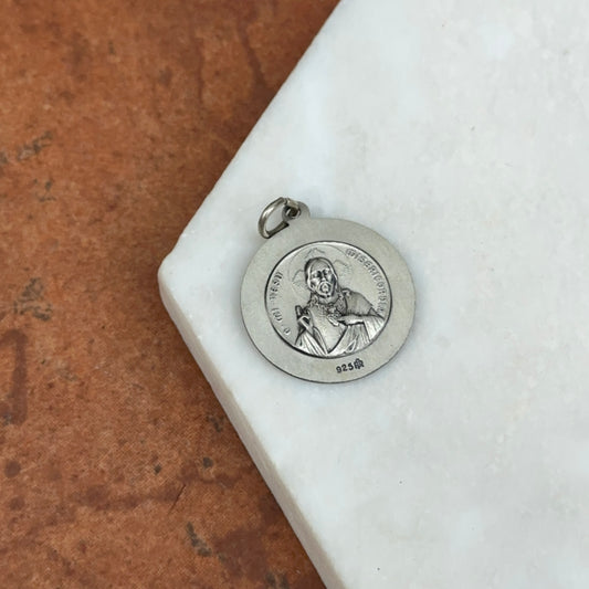 Sterling Silver Queen of the Holy Round Medal Pendant Charm 22mm