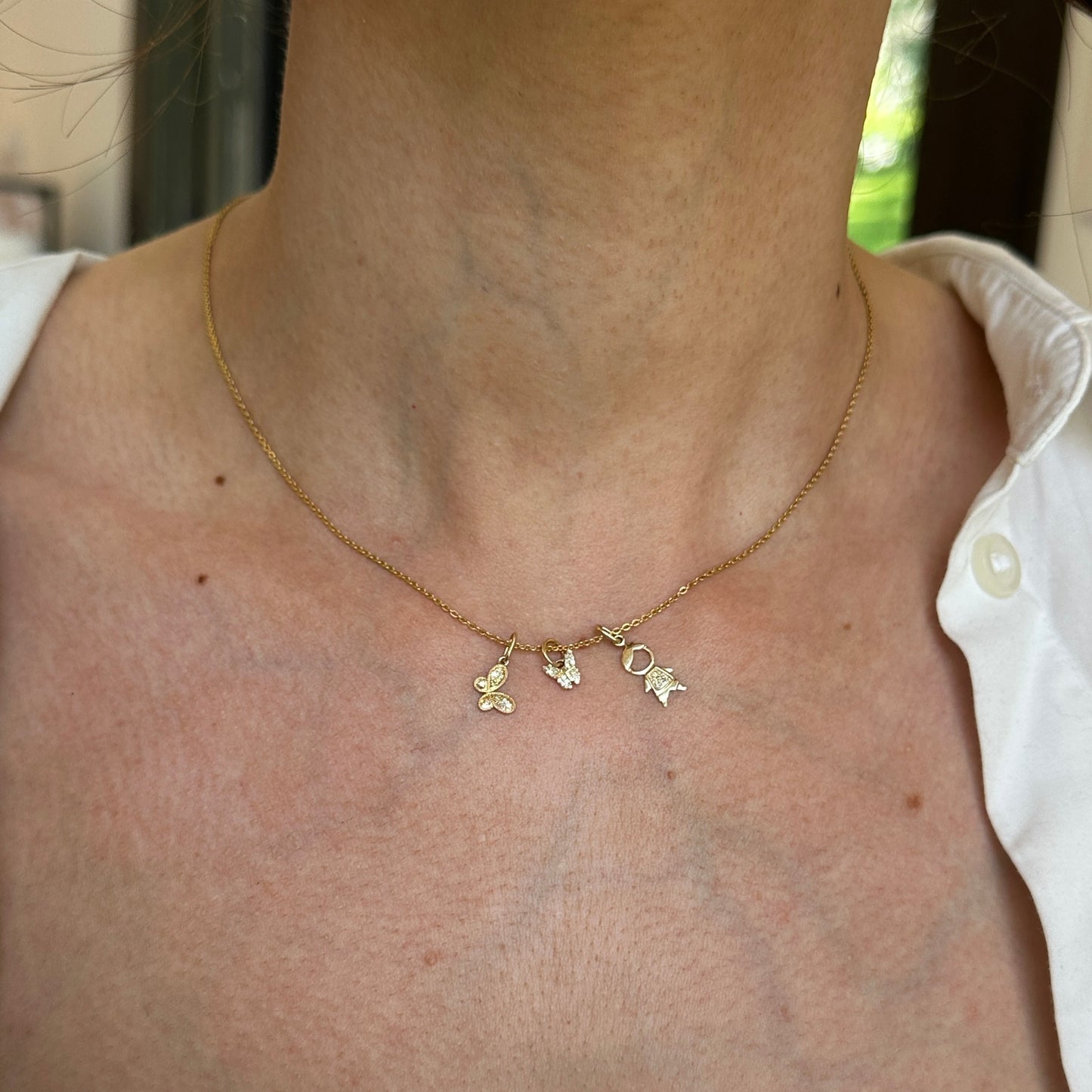 14KT Yellow Gold Pave Diamond Little Boy Pendant Charm 12mm