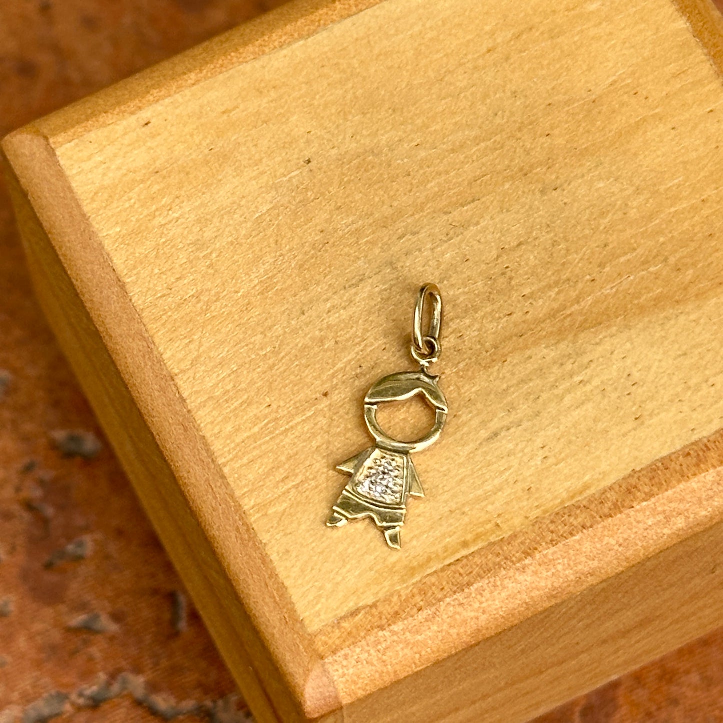 14KT Yellow Gold Pave Diamond Little Boy Pendant Charm 12mm