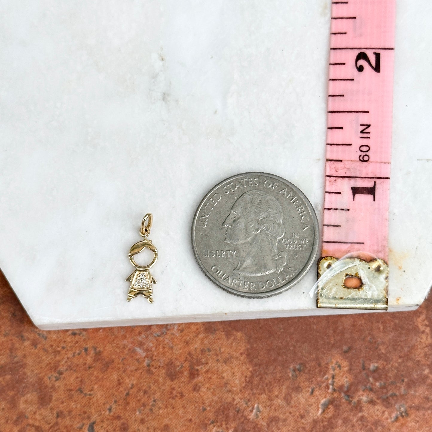 14KT Yellow Gold Pave Diamond Little Boy Pendant Charm 12mm