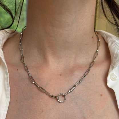 14KT White Gold Charm Holder Clasp Paper-Clip Necklace