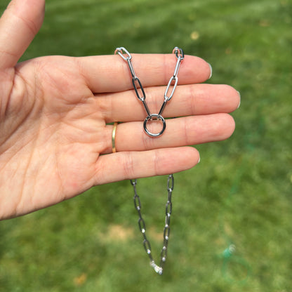 14KT White Gold Charm Holder Clasp Paper-Clip Necklace