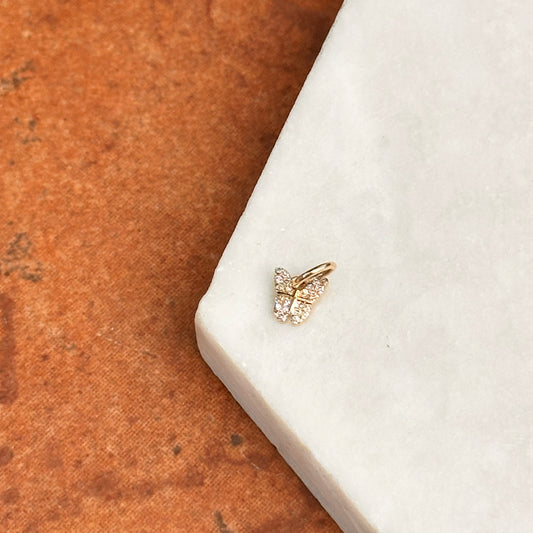 14KT Yellow Gold Pave Diamond Mini Butterfly Pendant Charm 6mm