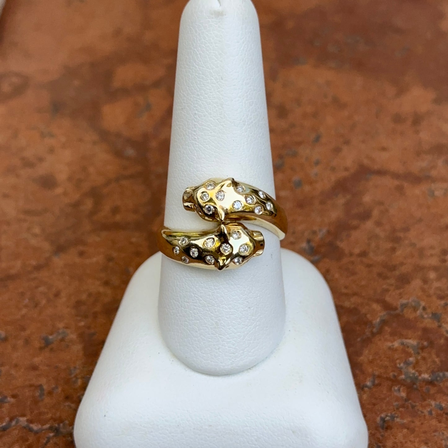 Estate 18KT Yellow Gold Double Panther Bypass Diamond Ring