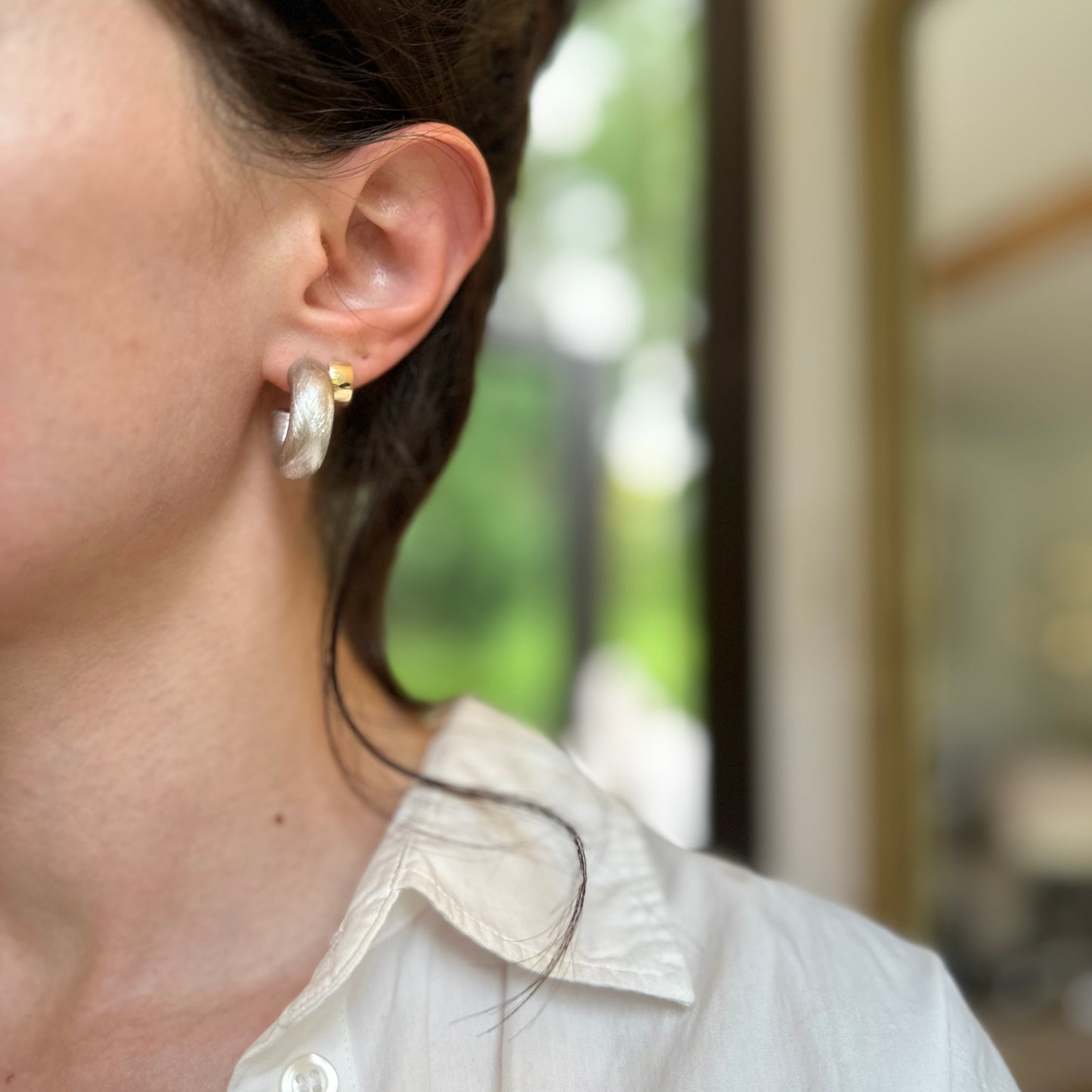 Sterling Silver Brushed Finish C-Hoop Earrings 25mm