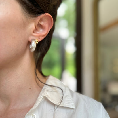 Sterling Silver Brushed Finish C-Hoop Earrings 25mm