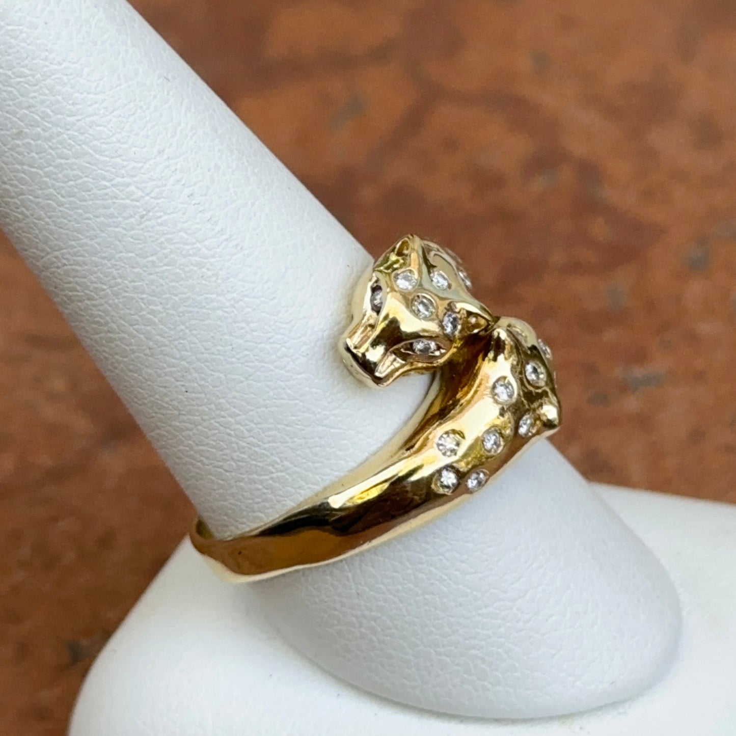 Estate 18KT Yellow Gold Double Panther Bypass Diamond Ring