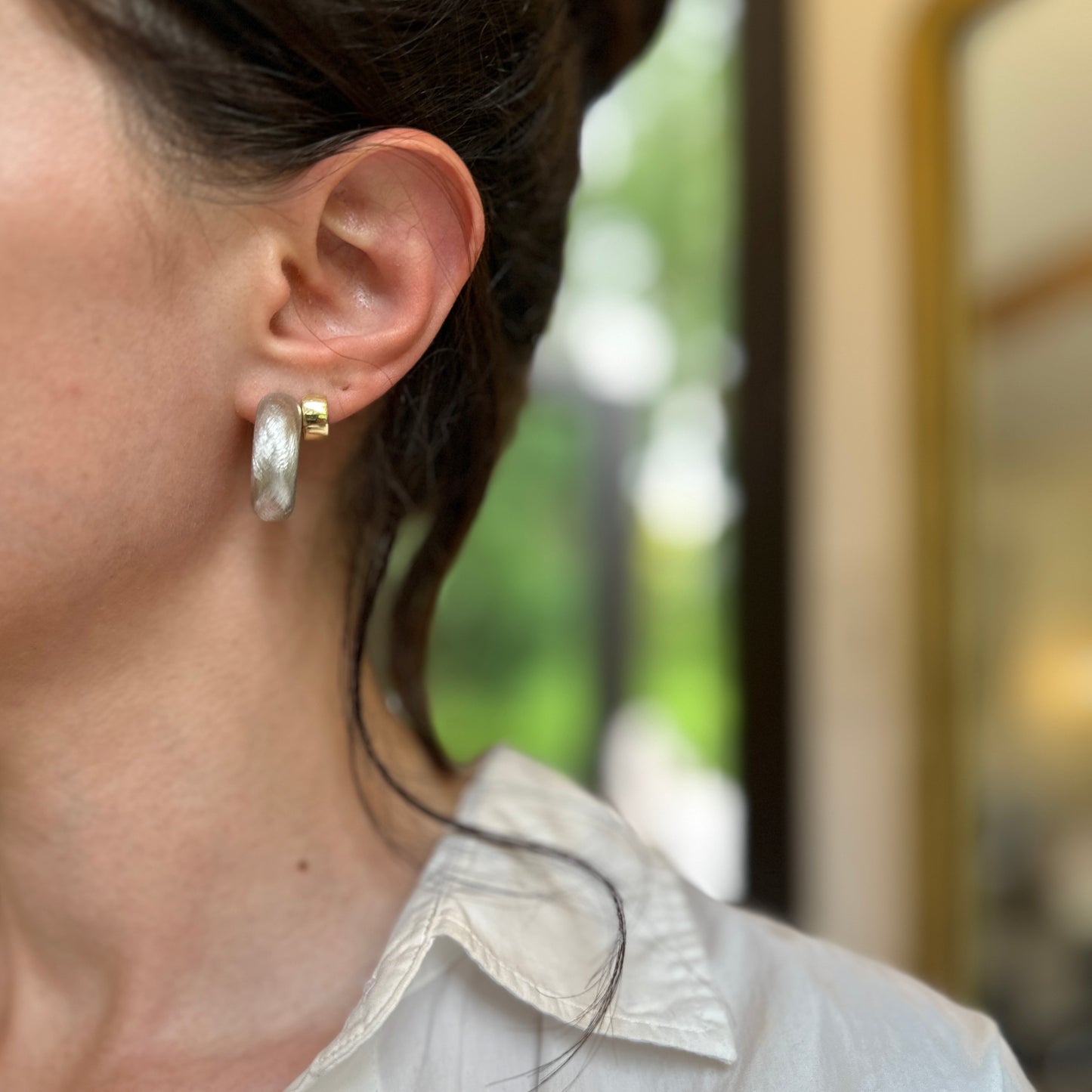 Sterling Silver Brushed Finish C-Hoop Earrings 25mm