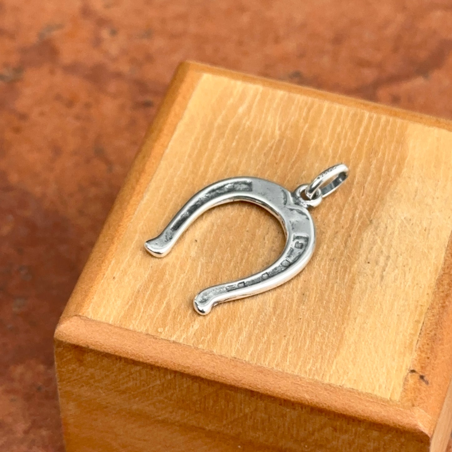 Sterling Silver Textured Antiqued Horseshoe Pendant Charm
