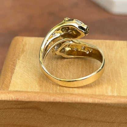 Estate 18KT Yellow Gold Double Panther Bypass Diamond Ring