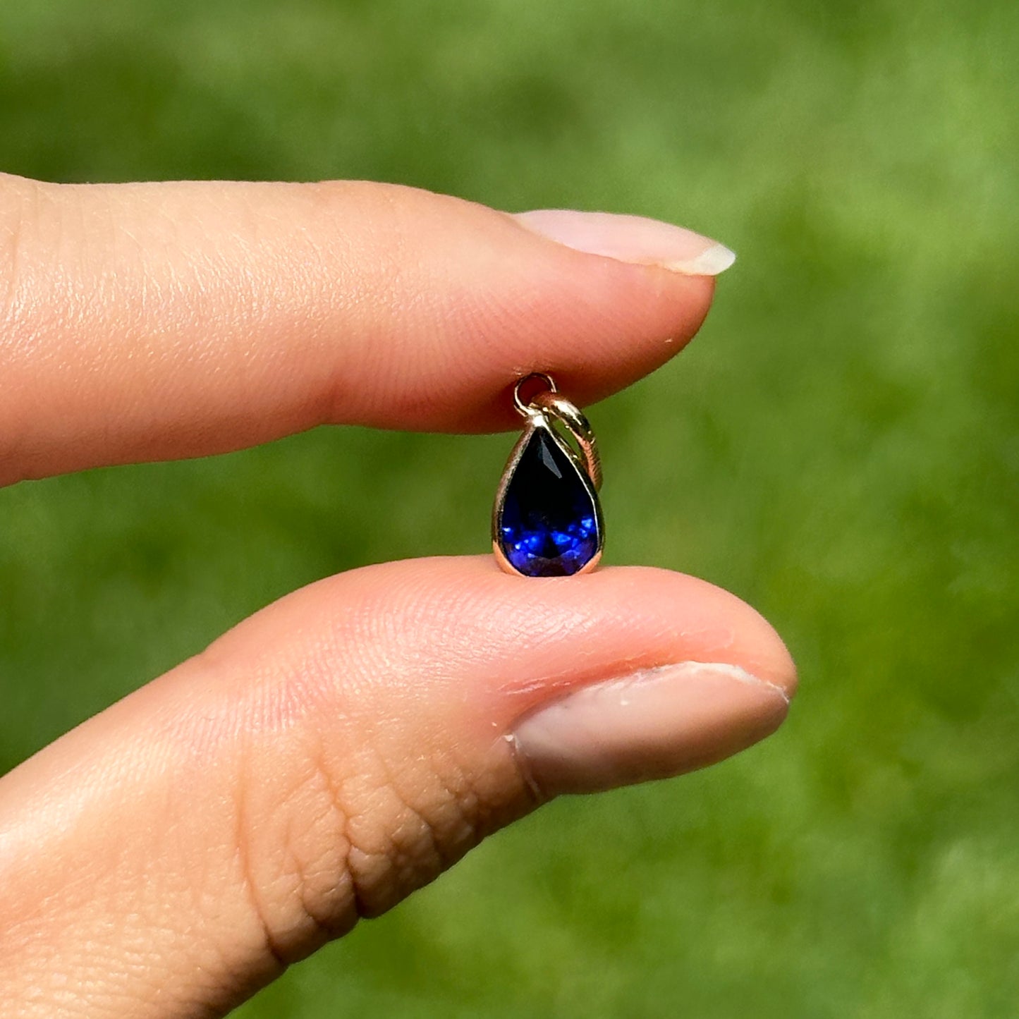 14KT Yellow Gold Lab Created Sapphire Tear Drop Bezel-Set Pendant Charm