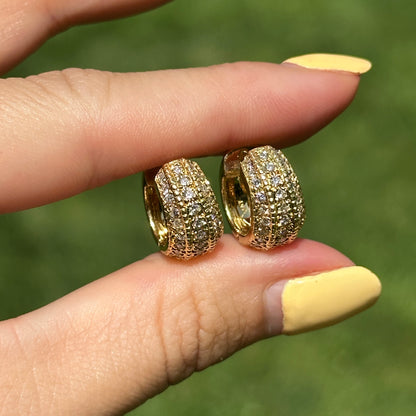 Estate 18KT Yellow Gold Diamond Beaded Huggie Hoop Earrings