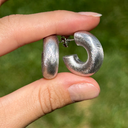 Sterling Silver Brushed Finish C-Hoop Earrings 25mm