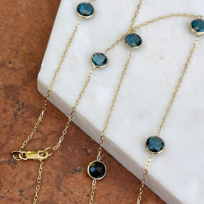 Estate 14KT Yellow Gold Bezel London Blue Topaz Station Necklace