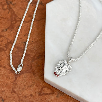 Sterling Silver Garnet + Diamond Lion Pendant Chain Necklace 20" - LSJ