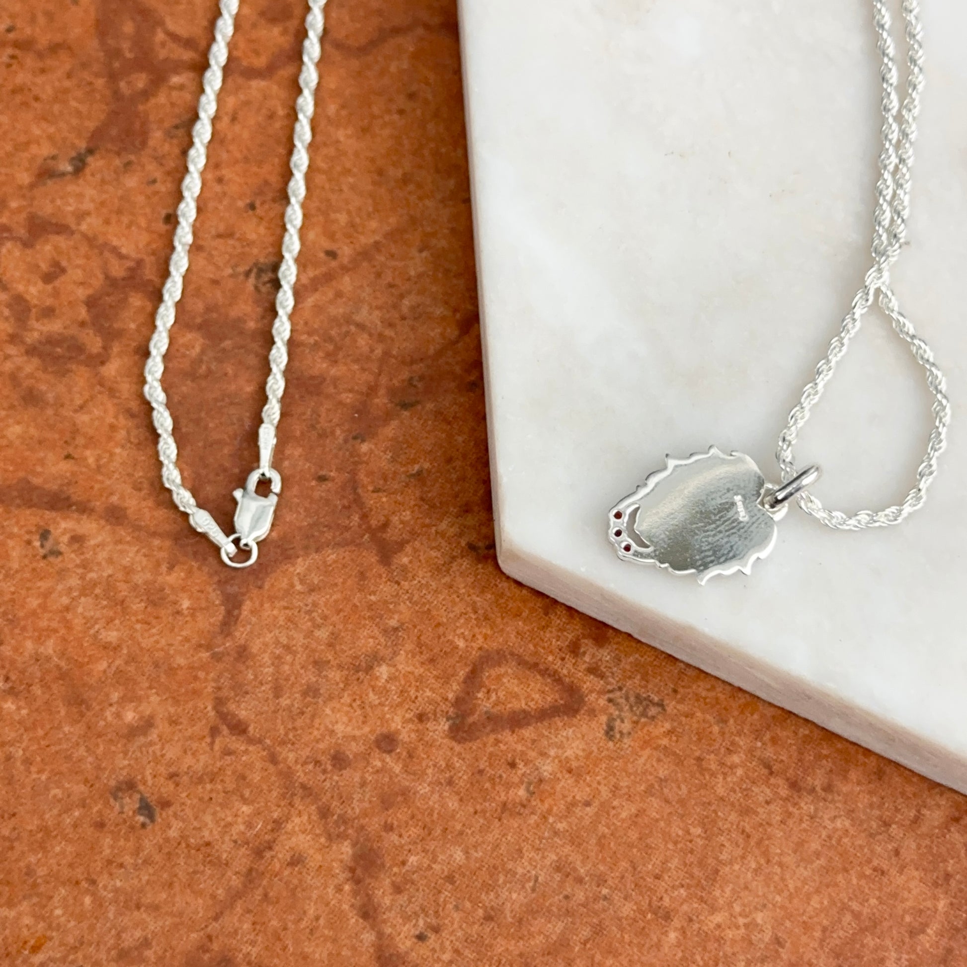 Sterling Silver Garnet + Diamond Lion Pendant Chain Necklace 20" - LSJ