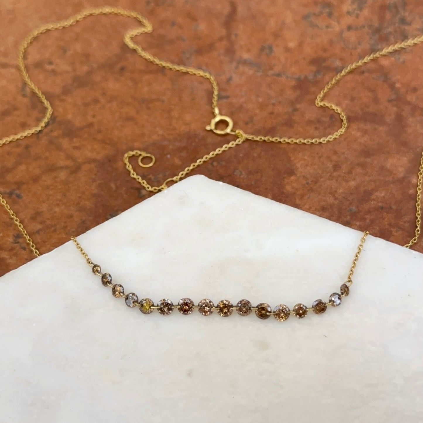 Estate 14KT Yellow Gold Brown Diamond Station Chain Necklace