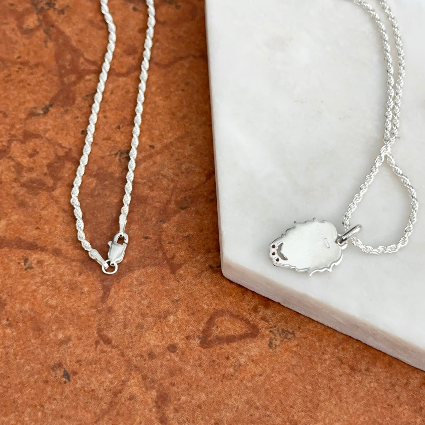 Sterling Silver Garnet + Diamond Lion Pendant Chain Necklace 20" - LSJ