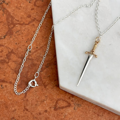 Sterling Silver Sword Dagger Pendant Chain Necklace 18'' - LSJ