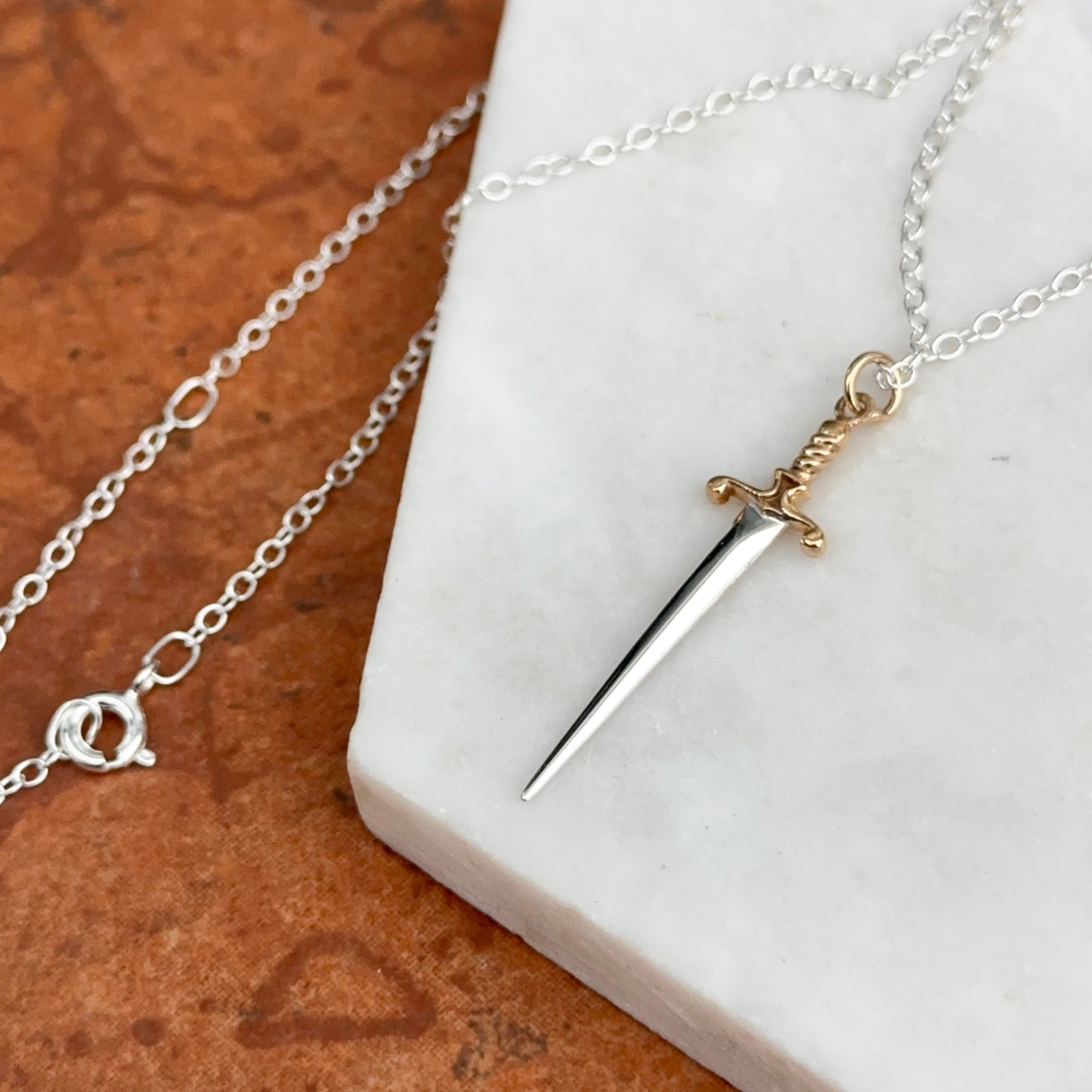 Sterling Silver Sword Dagger Pendant Chain Necklace 18'' - LSJ