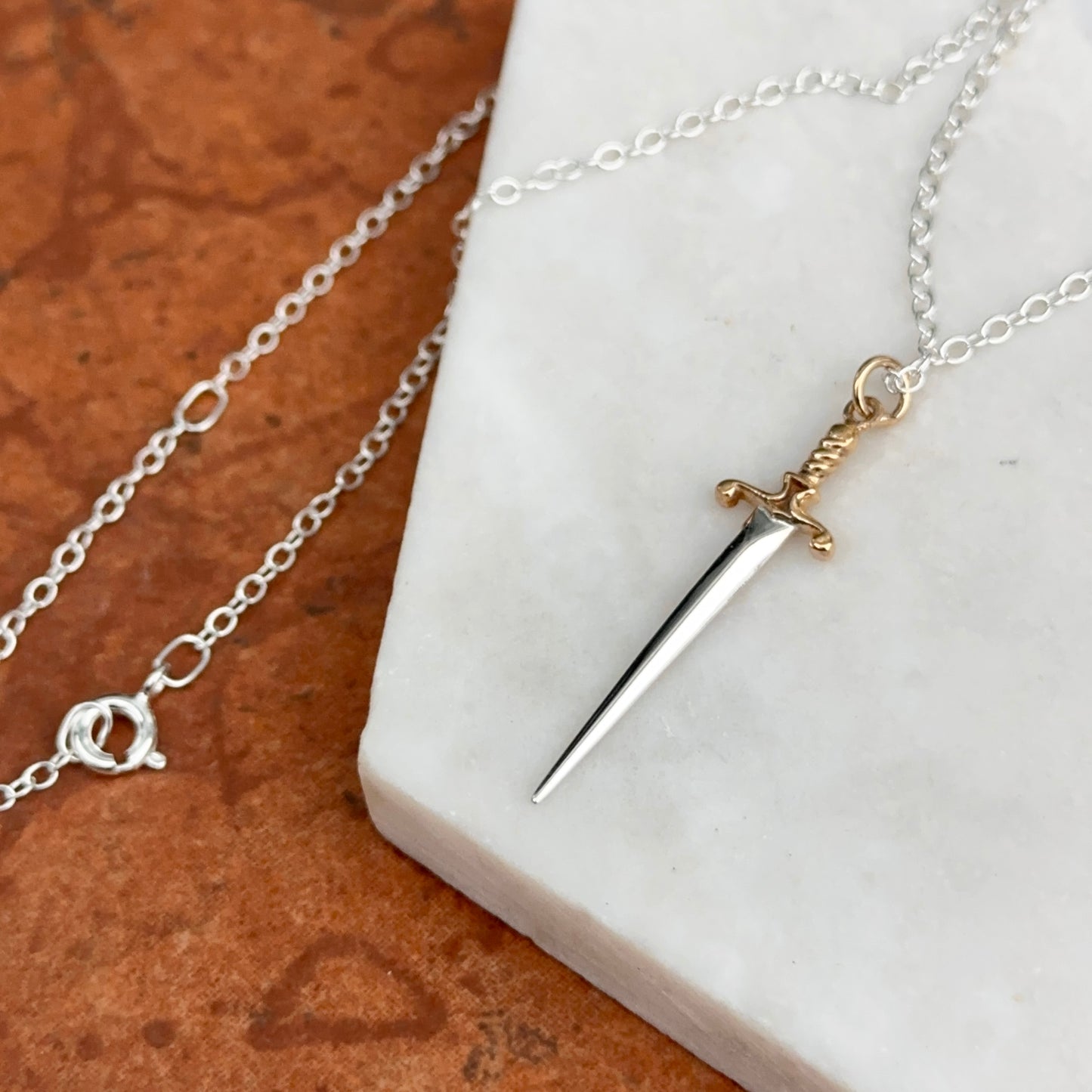 Sterling Silver Sword Dagger Pendant Chain Necklace 18'' - LSJ