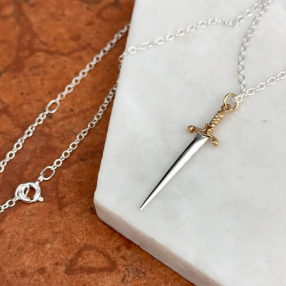 Sterling Silver Sword Dagger Pendant Chain Necklace 18'' - LSJ