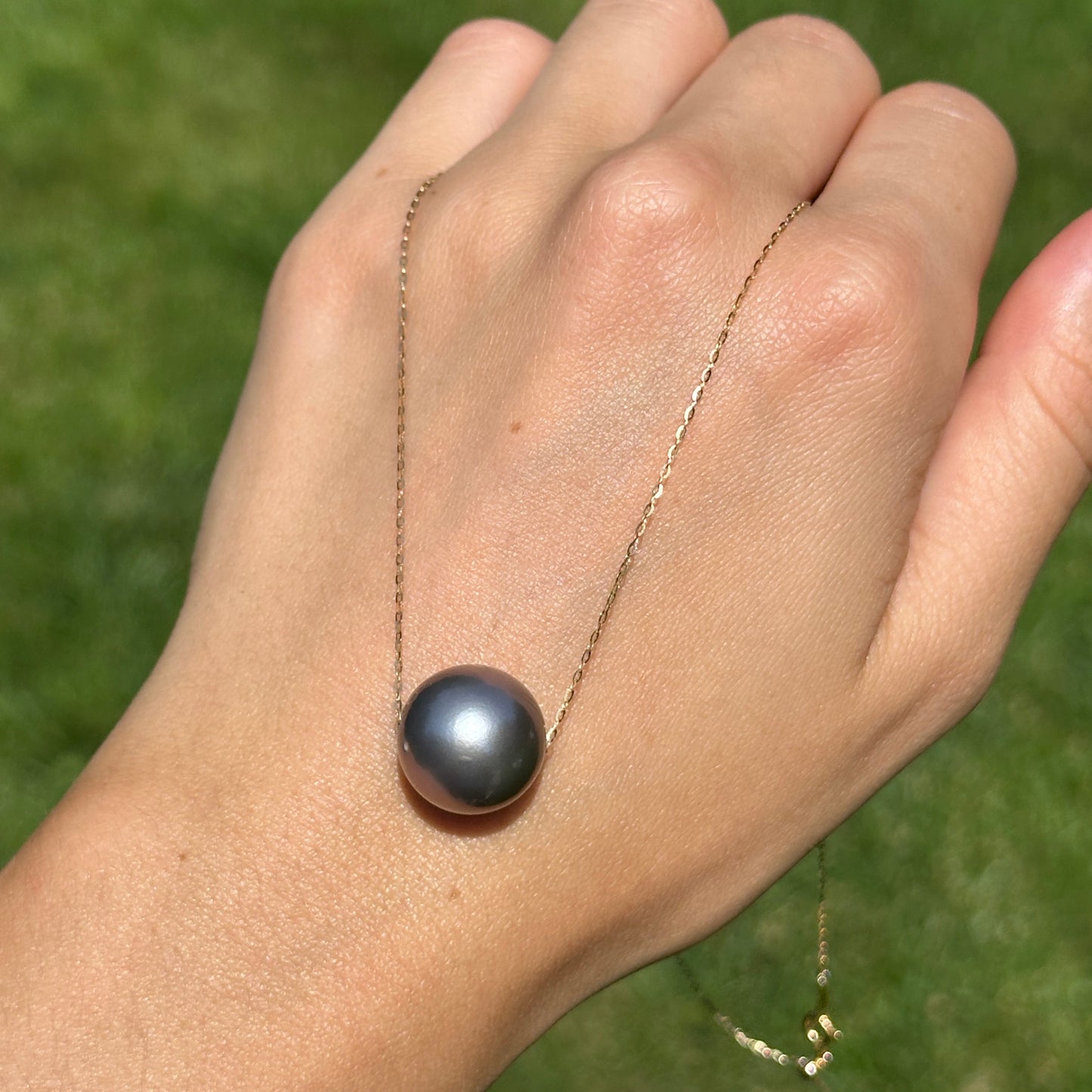 Estate 18KT Yellow Gold 15mm Tahitian Pearl Chain Necklace