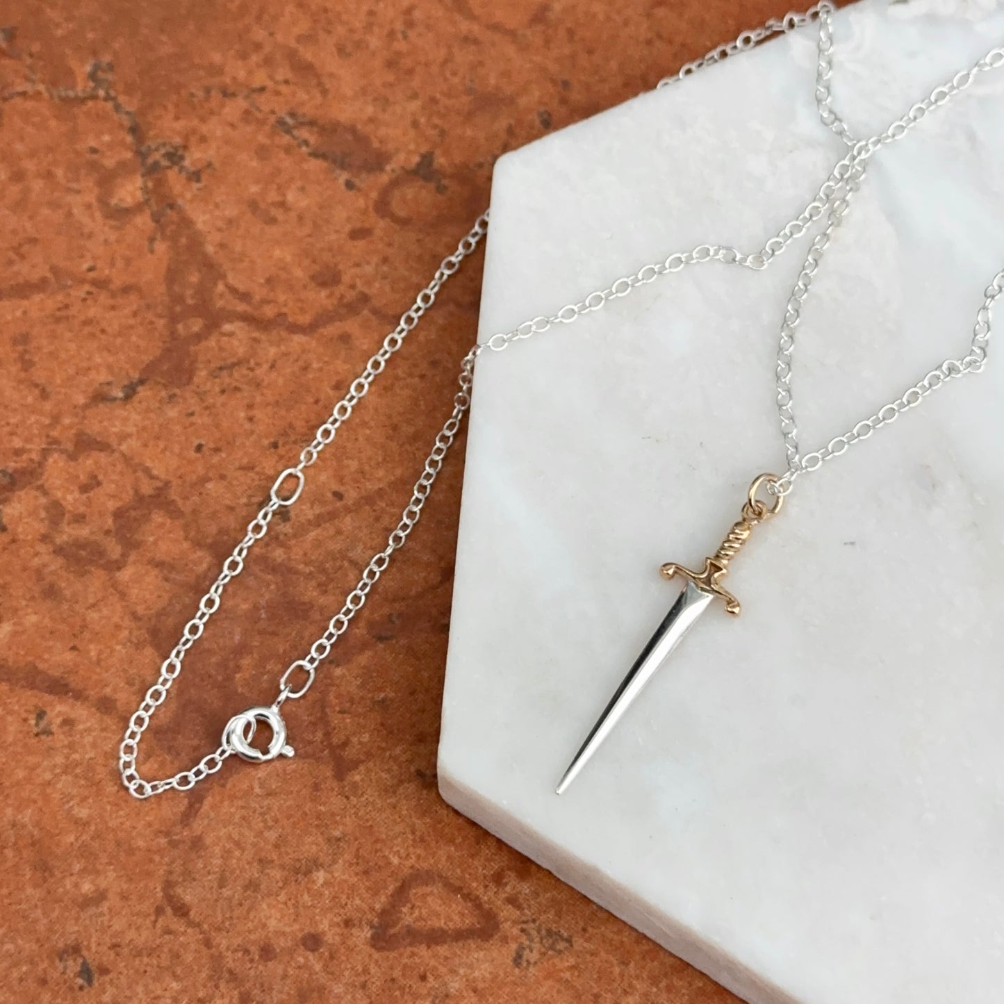 Sterling Silver Sword Dagger Pendant Chain Necklace 18'' - LSJ