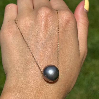 Estate 18KT Yellow Gold 15mm Tahitian Pearl Chain Necklace