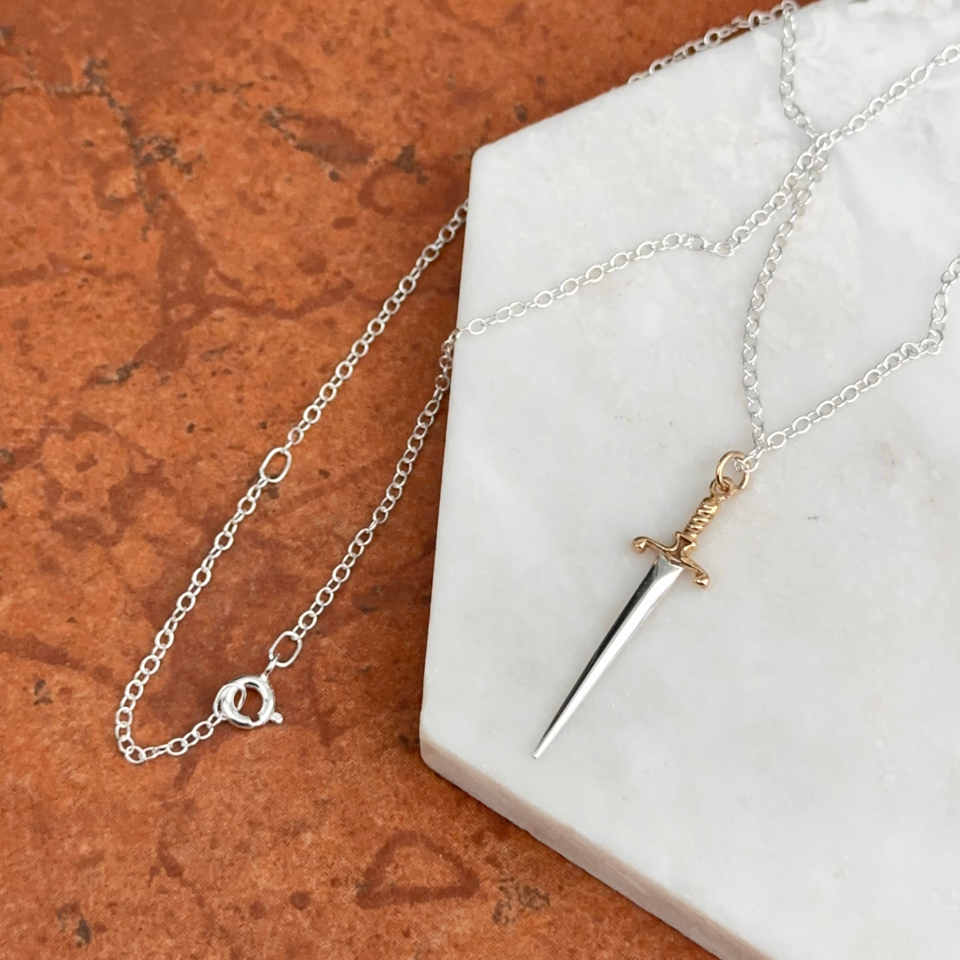 Sterling Silver Sword Dagger Pendant Chain Necklace 18'' - LSJ