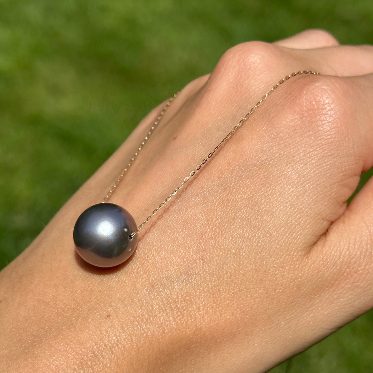 Estate 18KT Yellow Gold 15mm Tahitian Pearl Chain Necklace