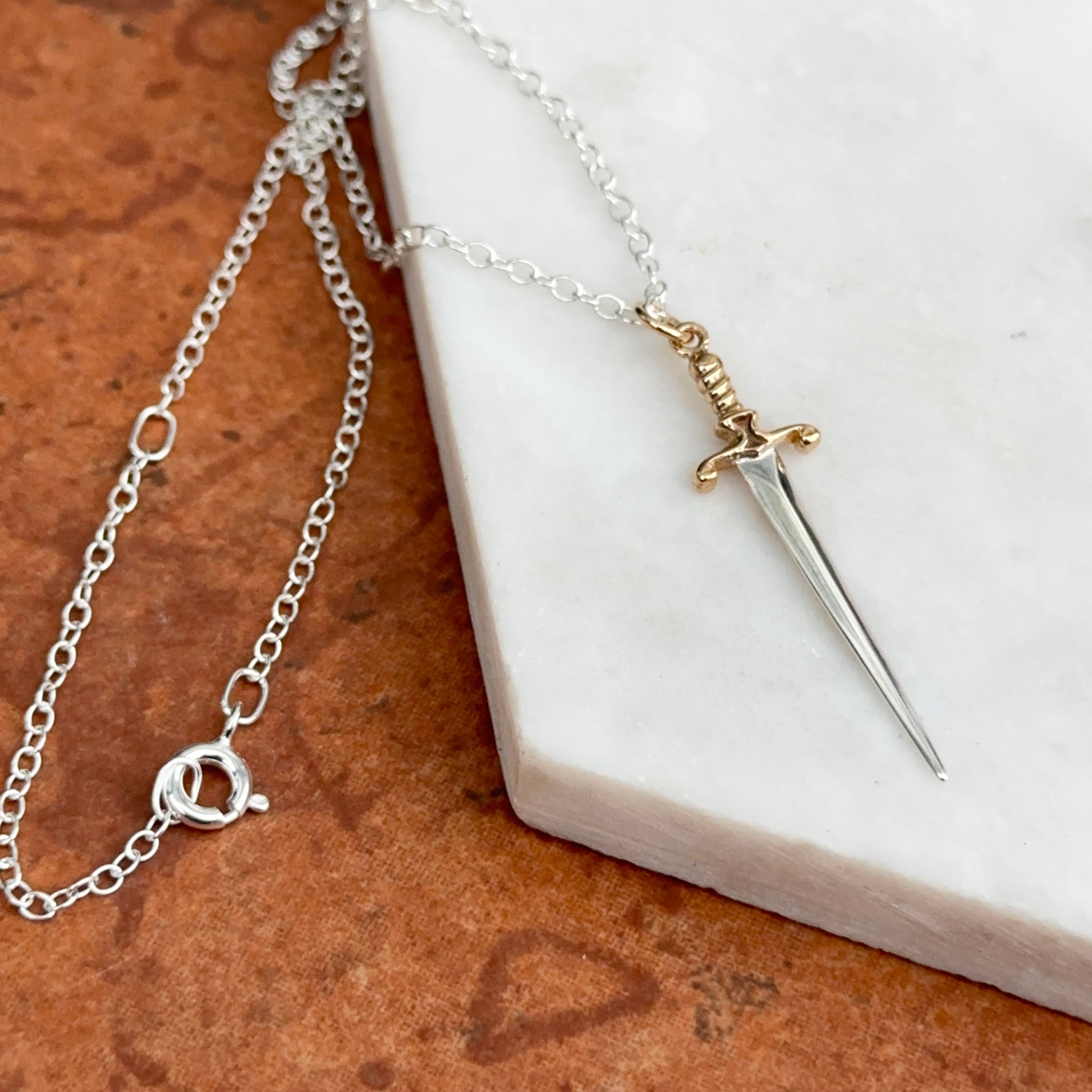 Sterling Silver Sword Dagger Pendant Chain Necklace 18'' - LSJ