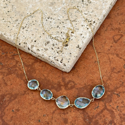 Estate 14KT Yellow Gold Bezel Blue Topaz Necklace