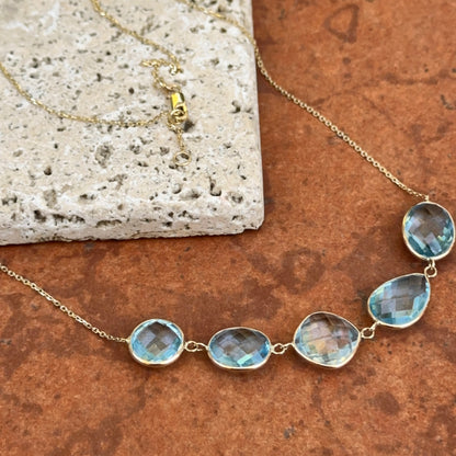 Estate 14KT Yellow Gold Bezel Blue Topaz Necklace