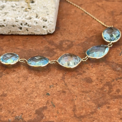 Estate 14KT Yellow Gold Bezel Blue Topaz Necklace