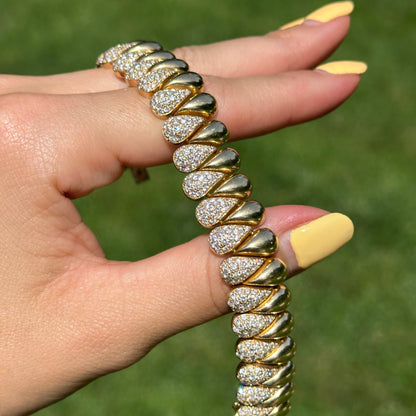Estate 18KT Yellow Gold 4 CT Diamond Teardrop Flexible Links Bracelet