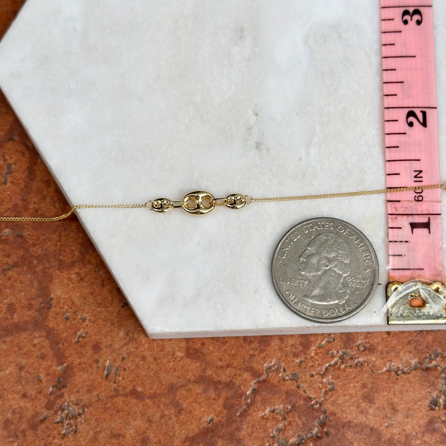 14KT Yellow Gold Station Puffed Mariner Anklet