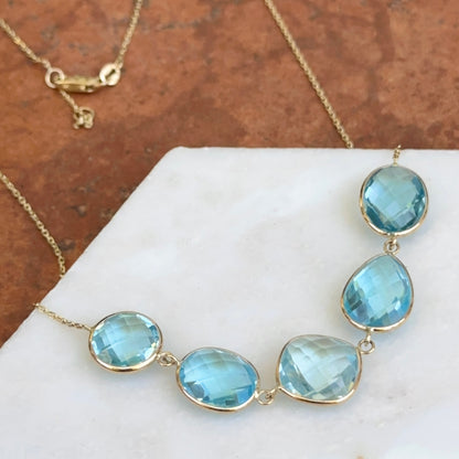 Estate 14KT Yellow Gold Bezel Blue Topaz Necklace