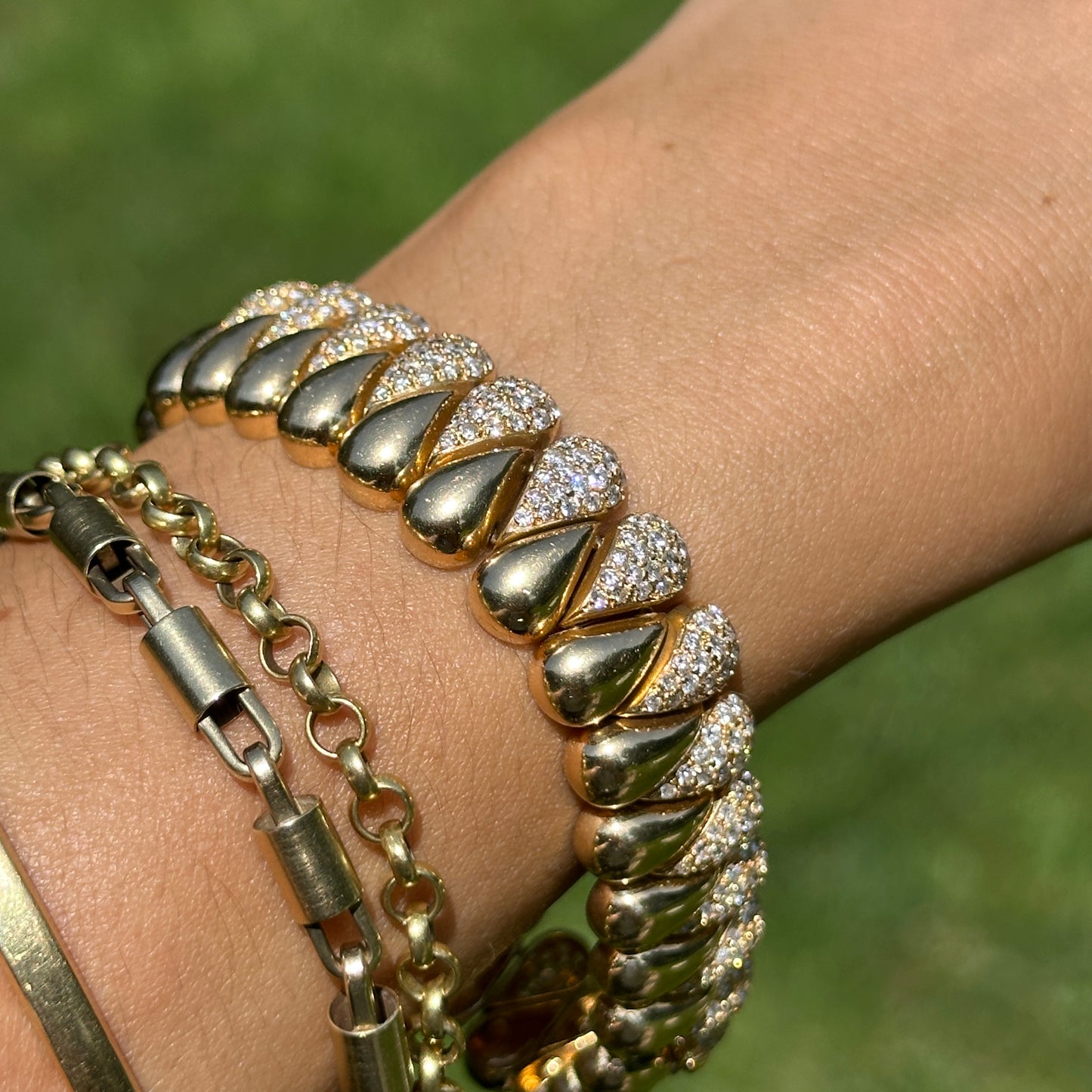 Estate 18KT Yellow Gold 4 CT Diamond Teardrop Flexible Links Bracelet