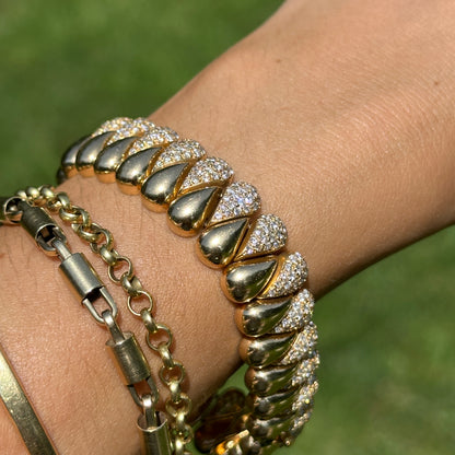 Estate 18KT Yellow Gold 4 CT Diamond Teardrop Flexible Links Bracelet
