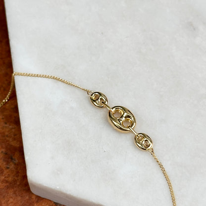 14KT Yellow Gold Station Puffed Mariner Anklet