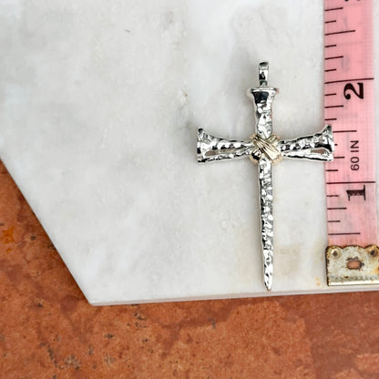 14KT Yellow Gold + White Gold Shiny Nail Cross Pendant - LSJ