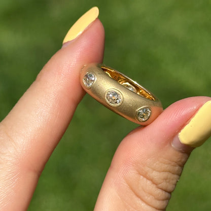 Estate 18KT Yellow Gold Multi-Shape Diamond Bezel Matte Band Ring