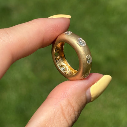 Estate 18KT Yellow Gold Multi-Shape Diamond Bezel Matte Band Ring